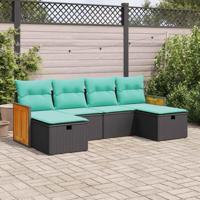 6-delige Loungeset met kussens poly rattan zwart - thumbnail