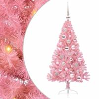 VidaXL Kunstmatig voorverlicht kerstboom met 150 led roze 120 cm pvc - thumbnail