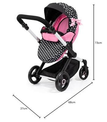 Poppenwagen XEO - zwart/roze