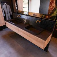 Badkamermeubelset Mondiaz Erin 200 cm met 2 Lades met RIDGE Wastafel Dubbel Urban Zonder Kraangaten Greeploos Mat Washed Oak - thumbnail