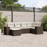 6-delige Loungeset met kussens poly rattan bruin - thumbnail