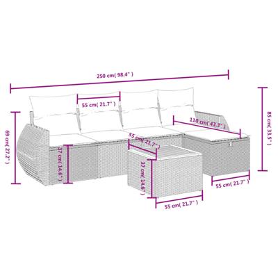 6-delige Loungeset met kussens poly rattan zwart - thumbnail