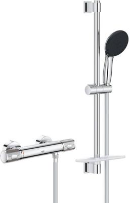 Grohe QuickFix Precision Feel thermostatische doucheset 15cm met gravering en 3 straalsoorten en planchet chroom