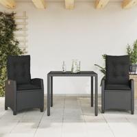3-delige Tuinset met kussens poly rattan zwart - thumbnail