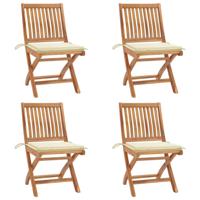 Tuinstoelen 4 st inklapbaar met kussens massief teakhout - thumbnail