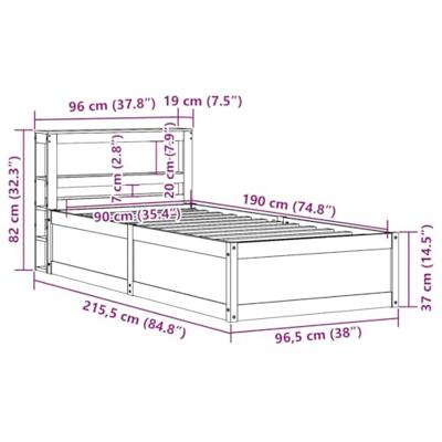 Bedframe met hoofdbord massief grenenhout 90x190 cm