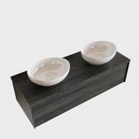 Mondiaz Lush Barco badmeubel eiken Dark brown 120 cm 1 lade mdf 2 waskommen beide zijden zonder kraangat - thumbnail