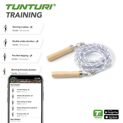 Tunturi Springtouw l nylon l houten handvatten l 280 cm l wit blauw