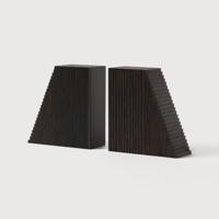 Ethnicraft Boekenstandaard 'Grooves' Mahoniehout, Set van 2 stuks, kleur Donkerbruin - thumbnail