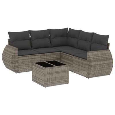 6-delige Loungeset met kussens poly rattan grijs