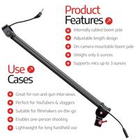 Zacuto MicroBOOM, 's werelds eerste intern bekabelde giekpaal op de camera voor directe interviews, lichtgewicht 6 oz, verstelbare lengte, accessoires voor het maken van films en contentmakers - thumbnail