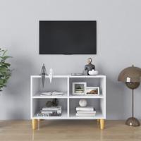 VidaXL Tv-meubel met massief houten poten 69,5x30x50 cm wit - thumbnail