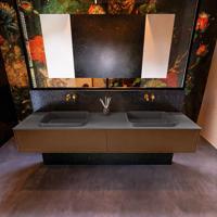 Badkamermeubelset Mondiaz Erin 200 cm met 2 Lades met RIDGE Wastafel Dubbel Dark grey Zonder Kraangaten Greeploos Mat Rust - thumbnail