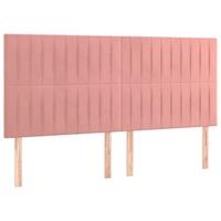 Bedframe met hoofdeinde fluweel roze 200x200 cm - thumbnail