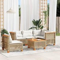 6-delige Loungeset met kussens poly rattan beige - thumbnail