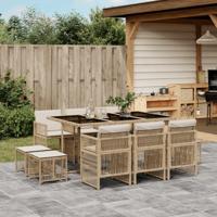 11-delige Tuinset met kussens poly rattan beige - thumbnail