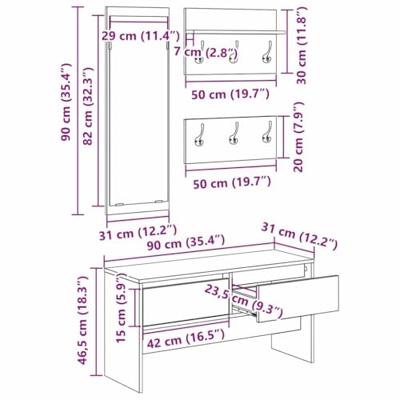 Halmeubelset 4 pcs Zwart eiken 90 x 31 x 46.5 cm Bewerkt hout