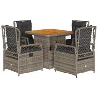 5-delige Tuinset met kussens poly rattan grijs - thumbnail
