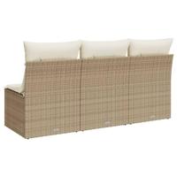 Tuinbank 3-zits met kussens poly rattan beige - thumbnail