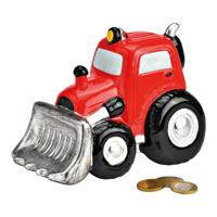 Spaarpot Tractor met schep van keramiek rood (B/H/D) 16x12x11cm - thumbnail