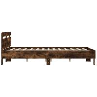 Bedframe met hoofdeinde bewerkt hout gerookt eiken 140x200 cm - thumbnail