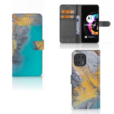 Motorola Edge 20 Lite | Bookcase | Marble Blue Gold Motorola Edge 20 Lite | Bookcase | Marble Blue Gold