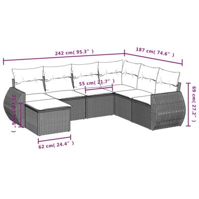 8-delige Loungeset met kussens poly rattan zwart - thumbnail