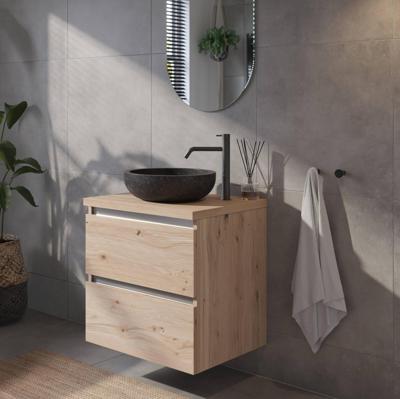 Saqu Gaia badmeubel incl. natuurstenen waskom 60x51x74cm naturel eiken - aluminium greeplijst