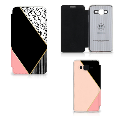 Samsung Galaxy Grand Prime Bookcase Zwart Roze Vormen Samsung Galaxy Grand Prime Bookcase Zwart Roze Vormen