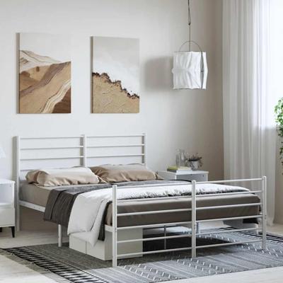 Bedframe met hoofd- en voeteneinde metaal wit 135x190 cm