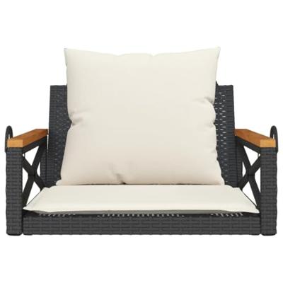 Schommelbank met kussens 63x62x40 cm poly rattan zwart - thumbnail