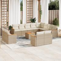 13-delige Loungeset met kussens poly rattan beige - thumbnail
