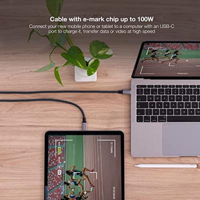 NANOCABLE 10.01.4101-L150-COMB - USB 3.1 Gen2 10Gbps 5A, 4K/60Hz, USB-C/M-USB-C/M, mesh, grijs/zwart, 1,5 m