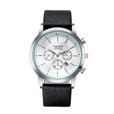 CHRONOS CH0401 drie-oog zes-naald lederen riem sport horloge voor mannen (zwart-wit) CHRONOS CH0401 drie-oog zes-naald lederen riem sport horloge voor mannen (zwart-wit)