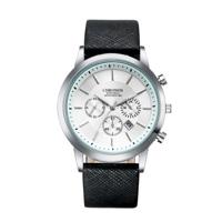 CHRONOS CH0401 drie-oog zes-naald lederen riem sport horloge voor mannen (zwart-wit) - thumbnail