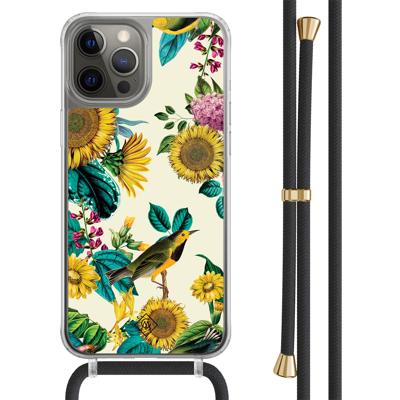 iPhone 12 (Pro) hoesje met zwart koord - Sunflowers