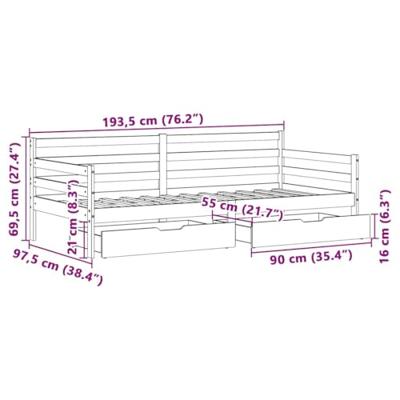Slaapbank met lades 90x190 cm massief grenenhout wit