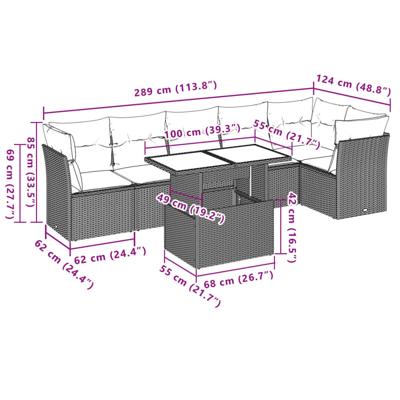 7-delige Loungeset met kussens poly rattan beige
