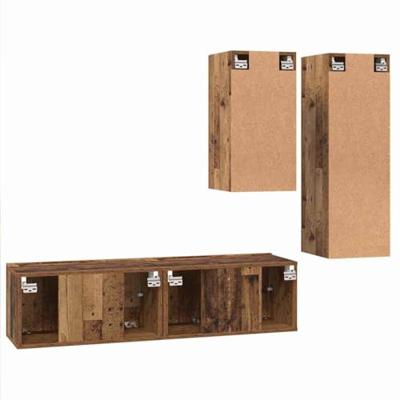 Tv-meubelset met plank Wandgemonteerd met opslag met de deur 4 pcs Oud hout 30.5 x 30 x 90 cm