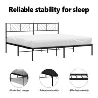 Bedframe met hoofdbord metaal zwart 183x213 cm - thumbnail