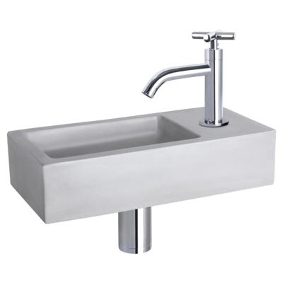 Differnz Ravo fonteinset - 38.5x18.5x9cm - Rechthoek - 1 kraangat - Gebogen chromen kraan - beton lichtgrijs 38.005.04
