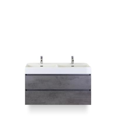 Maxx XL Badmeubelset 120 cm - Beton Antraciet - Wastafel Kube Dubbel 2 kraangaten