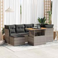 7-delige Loungeset met kussens poly rattan grijs - thumbnail