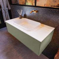 Badkamermeubelset Mondiaz Erin 100 cm met 1 Lade met RIDGE Wastafel Midden Talc Zonder Kraangaten Greeploos Mat Army - thumbnail