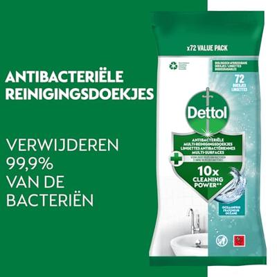 Dettol reiningsdoekjes antibacterieel, oceaanfris, pak van 72 stuks