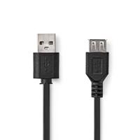 Nedis USB-Kabel | USB 2.0 | USB-A Male | USB-A Female | 480 Mbps | Vernikkeld | 2.00 m | Rond | PVC | Zwart | Label - CCGL60010BK20 - thumbnail