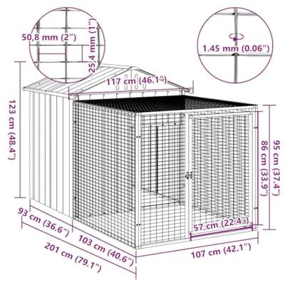 Kippenhok met ren 117x201x123 cm gegalvaniseerd staal antraciet