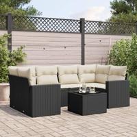 7-delige Loungeset met kussens poly rattan zwart - thumbnail