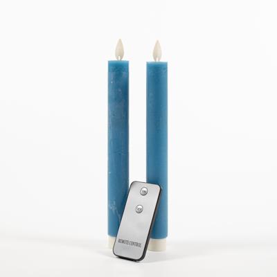 2Pcs Denim Blue Rustic Wax Taper Candle 23 cm Moving Fla Anna's Collection - Annas collection