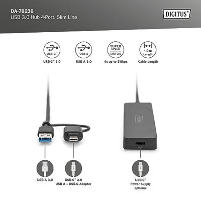 Digitus DA-70236 USB 3.0-hub 4 poorten Met USB-C stekker Zwart Digitus DA-70236 USB 3.0-hub 4 poorten Met USB-C stekker Zwart